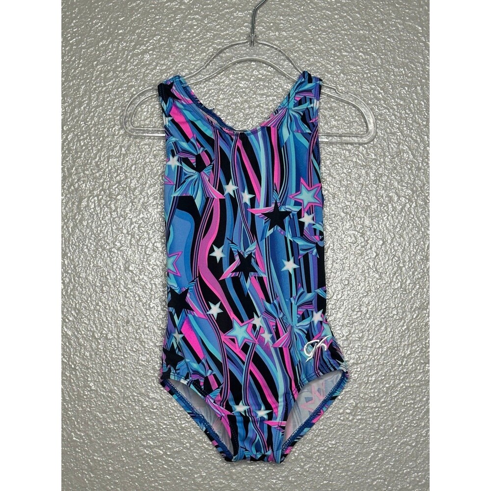 GK Girls Gymnastics Leotard Stars Print Blue Pink Black XS